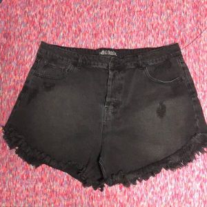 Distressed Black Shorts
